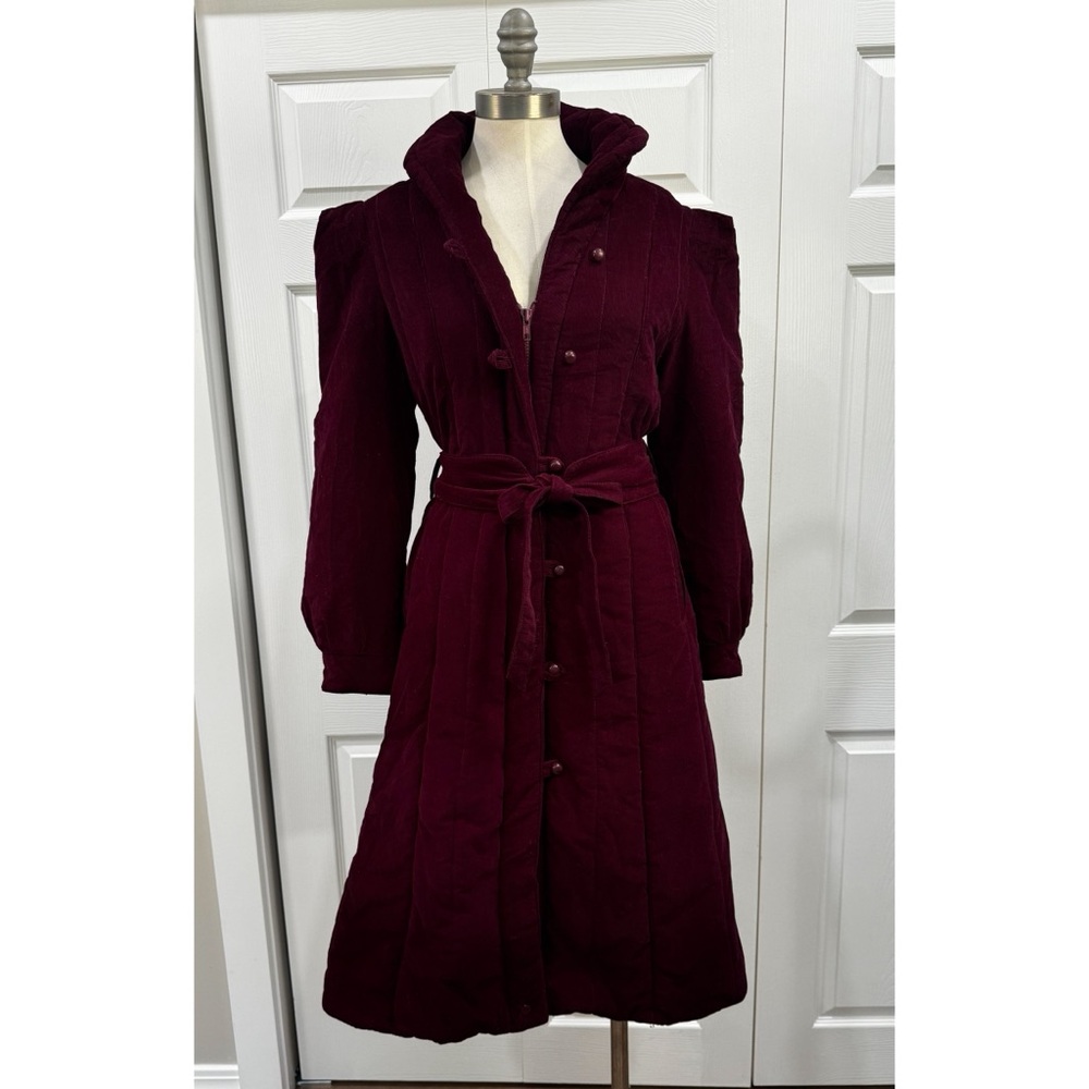 Vintage Winter Quilted Puff Coat Burgundy by Designer David Benjamin Corduroy M